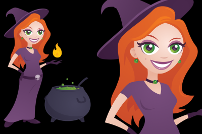 Pretty Witch with Cauldron