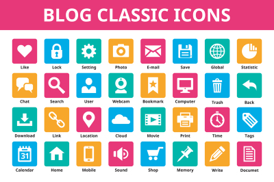 Internet Web Blog Classic Vector Icons Set