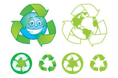 Recycle Symbols and Cartoon Earth