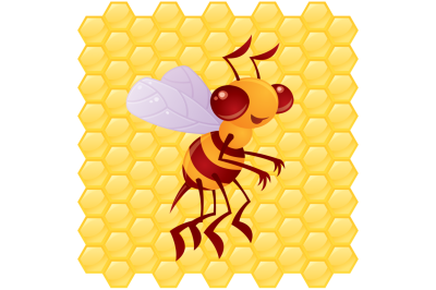 Honey Bee with Honeycomb Background
