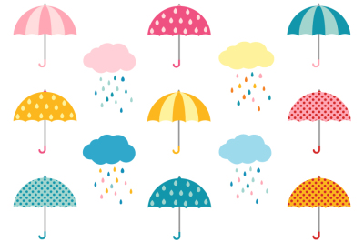 Colorful umbrella clipart, Cute weather clip art, Rain clouds