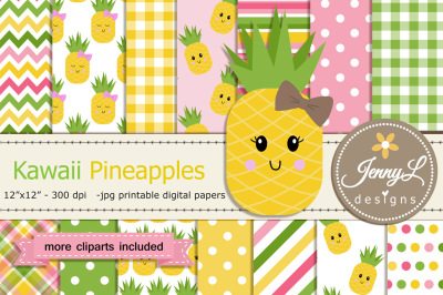 Kawaii Pineapple Digital Papers & Cliparts