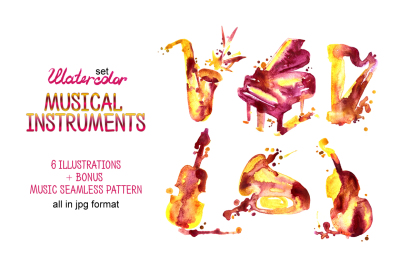 Watercolor musical instruments