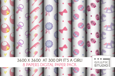 Baby Girl Digital Papers Pack, Seamless Pattern Paper Pack, Seamless Pattern