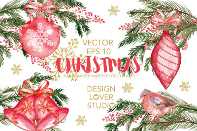 Vector watercolor Christmas cliparts