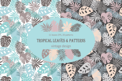 Tropical leaves and patterns. Vintage design.