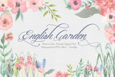 English Garden Watercolor clipart Set