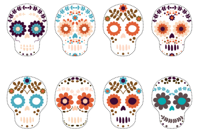 Halloween Flower Skulls, Day of the Dead Sugar Skull Clipart