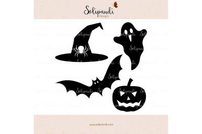 Halloween Set - Ghost - Witch Hat - Pumpkin - Bat - SVG and DXF Cut Files