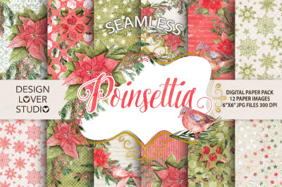 Watercolor "Poinsettia" digital papers pack