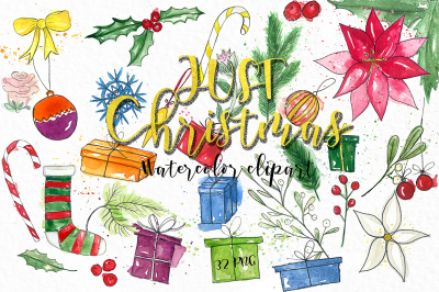 Just Christmas. Watercolor Clipart.