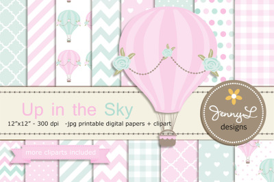 Hot Air Balloons Digital Papers & Cliparts
