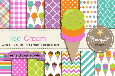 Ice Cream Digital Papers and Cliparts