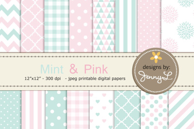 Mint and Pink Digital Papers