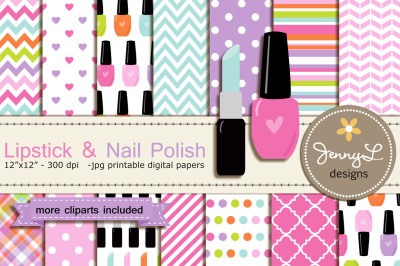 Nail Polish Lipstick Digital Paper and Clipart