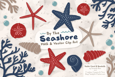 Seashore Shells & Coral Clipart in Americana