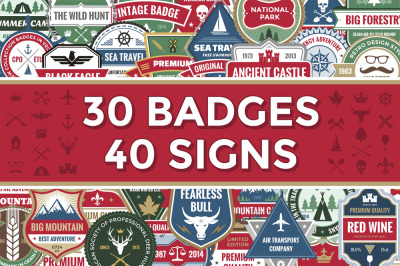 30 Vector Logos Badges & 40 Icons Signs