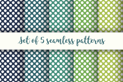 Set of 5 Polka Dots seamless patterns