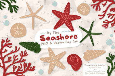 Seashore Shells &amp; Coral Clipart in Christmas