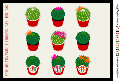 Cactus Cutfiles Monogram Frame Summer Designs - SVG DXF EPS png jpg