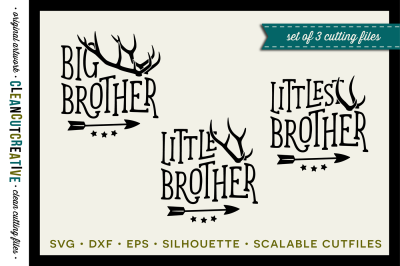 SVG Big Brother Little Brother Littlest Brother designs with antlers and arrow SET DISCOUNT - SVG DXF EPS PNG - Cricut &amp; Silhouette - clean cutting files