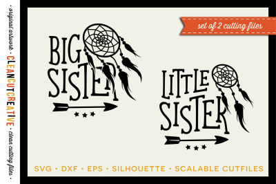 SVG Big Sister Little Sister designs with dreamcatcher and arrow SET DISCOUNT - SVG DXF EPS PNG - Cricut & Silhouette - clean cutting files
