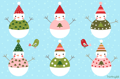 Cute snowman clip art, Winter clipart, Digital Christmas snowmen
