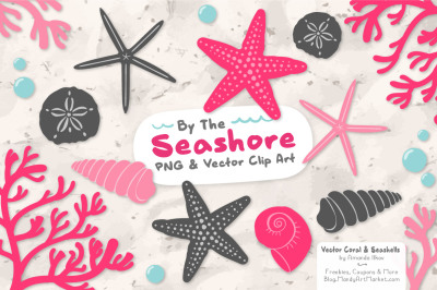 Seashore Shells &amp; Coral Clipart in Hot Pink