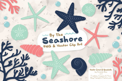 Seashore Shells &amp; Coral Clipart in Modern Chic
