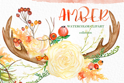 Amber. Fall watercolour clipart.
