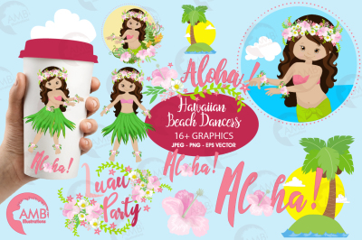 Hawaiian Girls, Aloha, Luan clipart, graphics, illustrations AMB-1411