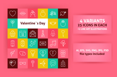 Valentine Day Line Art Icons