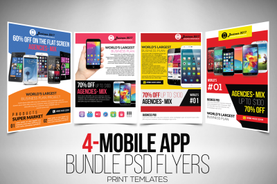 4 Mobile Apps Flyers Template Bundle 