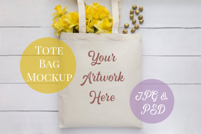 Tote Bag Mockup - Yellow Daffodils