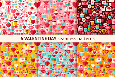 Valentine Day Flat Seamless Patterns