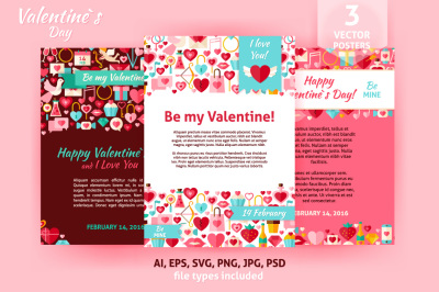 Valentine Day Vector Flat Posters