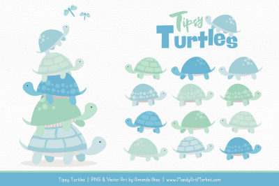 Sweet Stacks Tipsy Turtles Stack Clipart in Blue & Mint