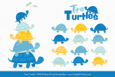 Sweet Stacks Tipsy Turtles Stack Clipart in Blue & Yellow