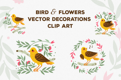 Birds and Flowers Vector Decorations