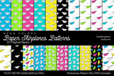 Paper Airplanes Patterns Digital Papers Neon Colors