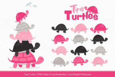 Sweet Stacks Tipsy Turtles Stack Clipart in Hot Pink