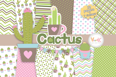 Cacti Digital Papers Set | Cacti Clipart 