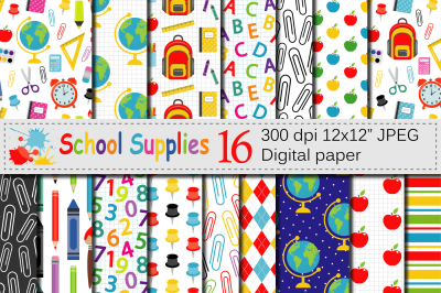 Back to School Digital paper / School Supplies pattern / Background