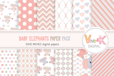 Pink Elephant Digital Papers Pack
