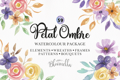 Watercolor Flowers HUGE Package Patterns Frame Floral Pastel Spring 