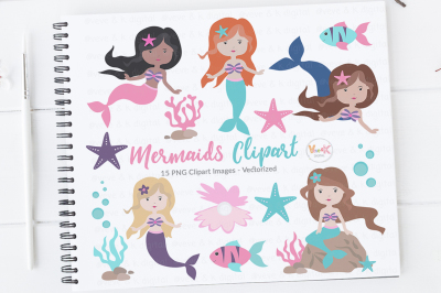 Mermaids Clipart Set | Mermaid Illustrations