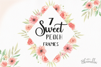 Sweet Peach Watercolor Frames Flower Floral Coral Wedding Clipart