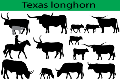 Texas longhorn cattle silhouettes