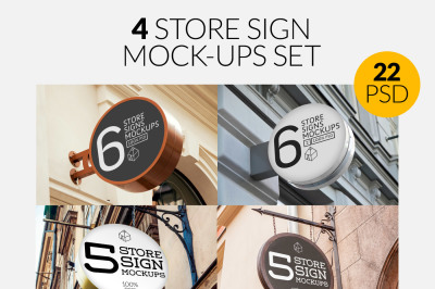 4 Store Sign Mock-Ups Set Bundle