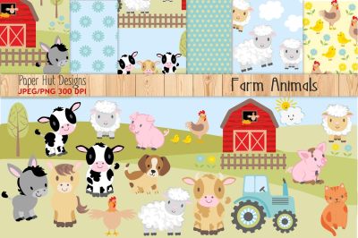 Farm Animals Clipart and Digital Paper Set